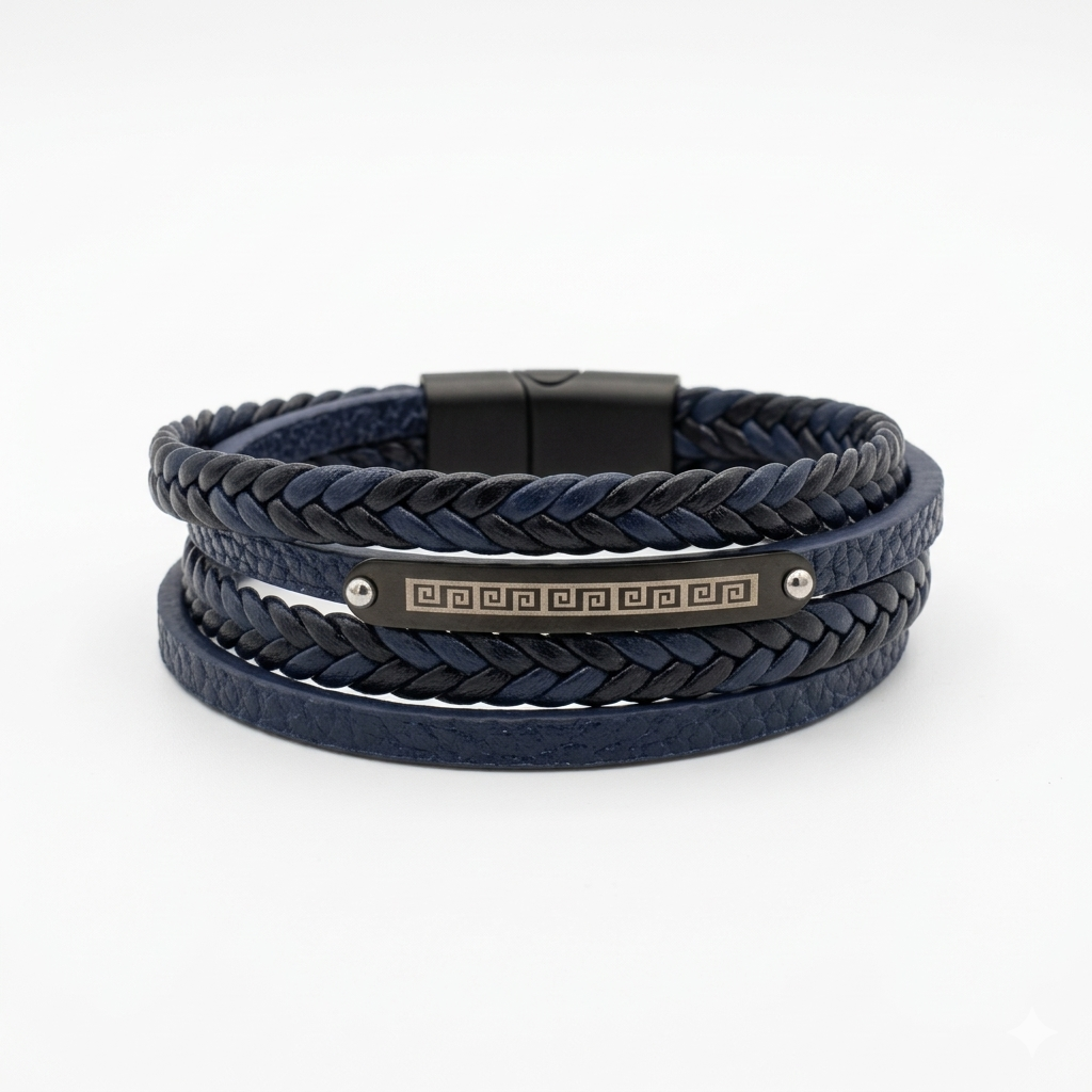 Великденска  промо цена – Мъжка кожена гривна с лапис лазули и сребърен кръст